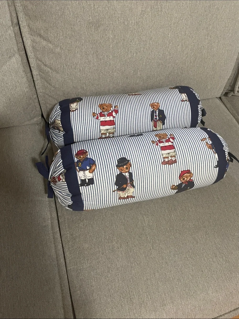 Ralph Lauren teddy bear striped throw pillows